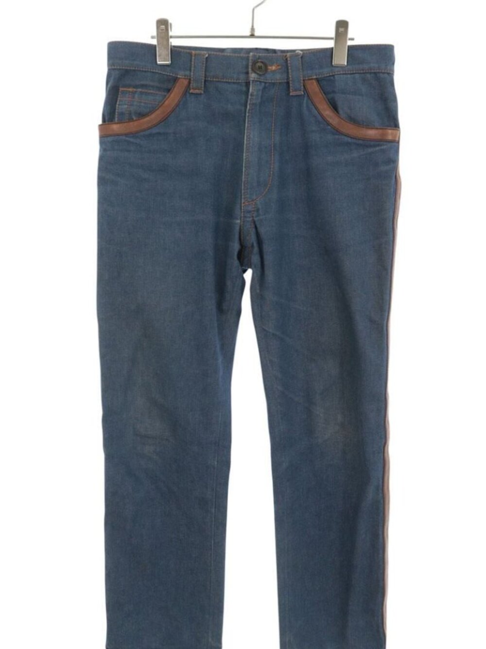 Prada Leather Paneled Denim Pants 32